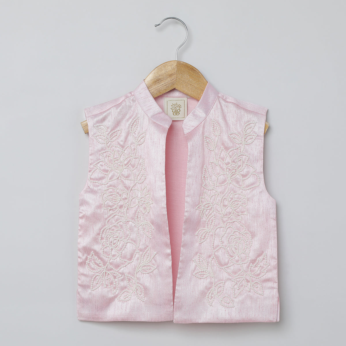 White & Baby Pink Raw Silk Kurta-Pyjama Set for Boys