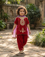 Load image into Gallery viewer, Magenta Pink Velvet Kurta Salwar Set for Girls with Dupatta