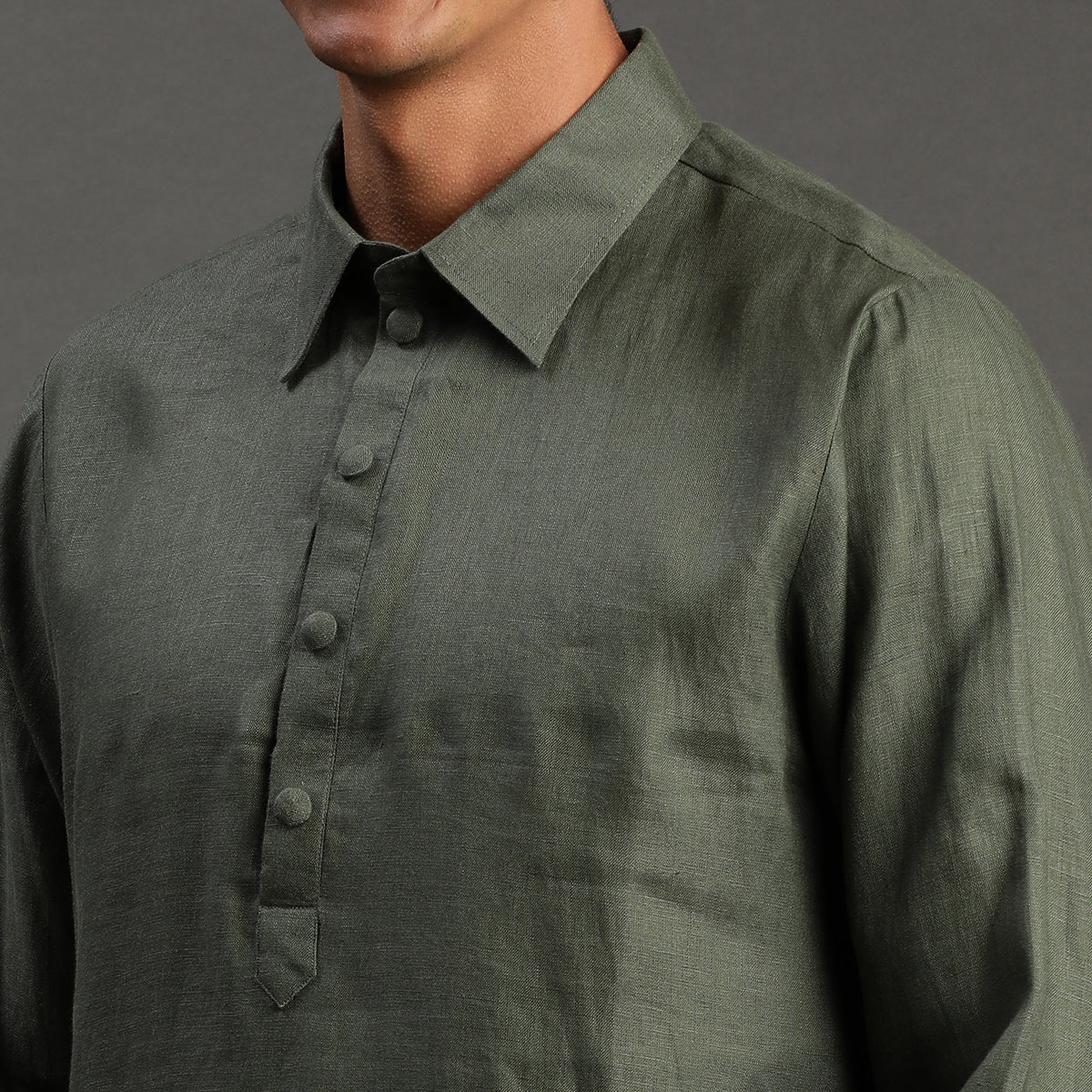 2Pcs Olive Linen Kurta Set