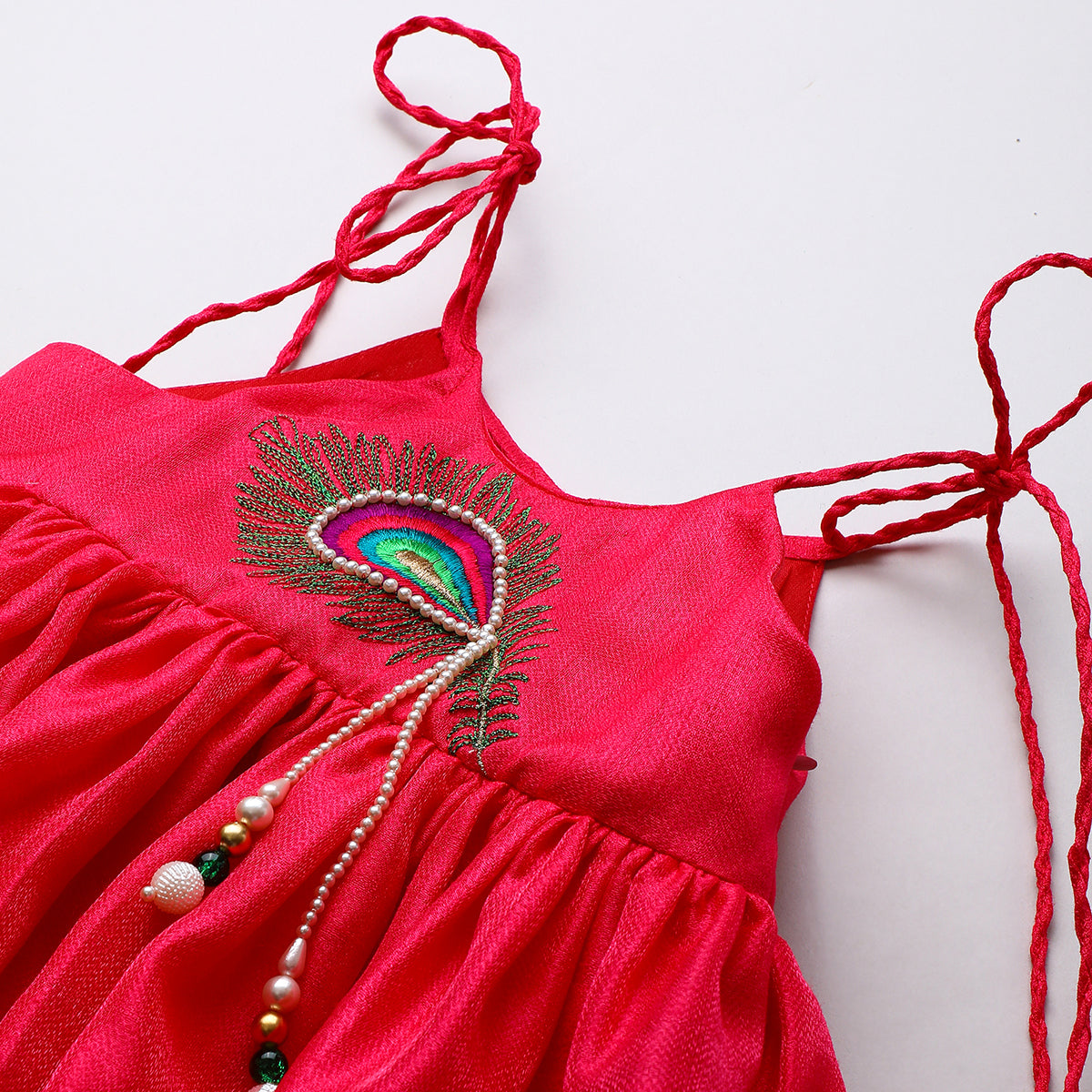 Fucshia pink tissue silk Mayurpankh pearls embroidery with taffeta Green Dhoti