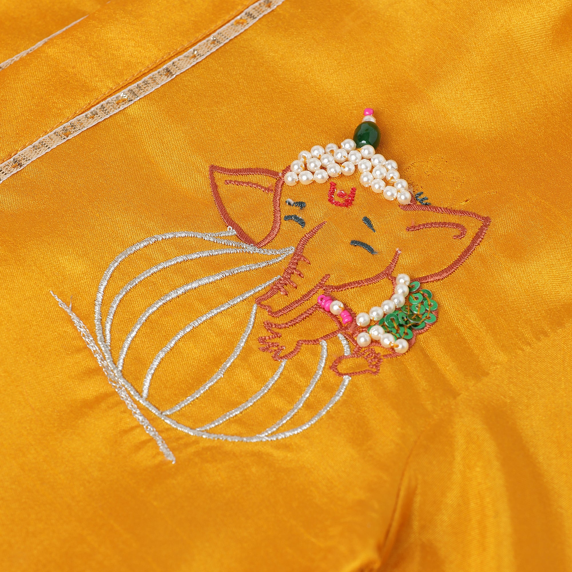 BYB PREMIUM Dola silk pearls embellished Ganesha embroidery Kurta and Dhoti set