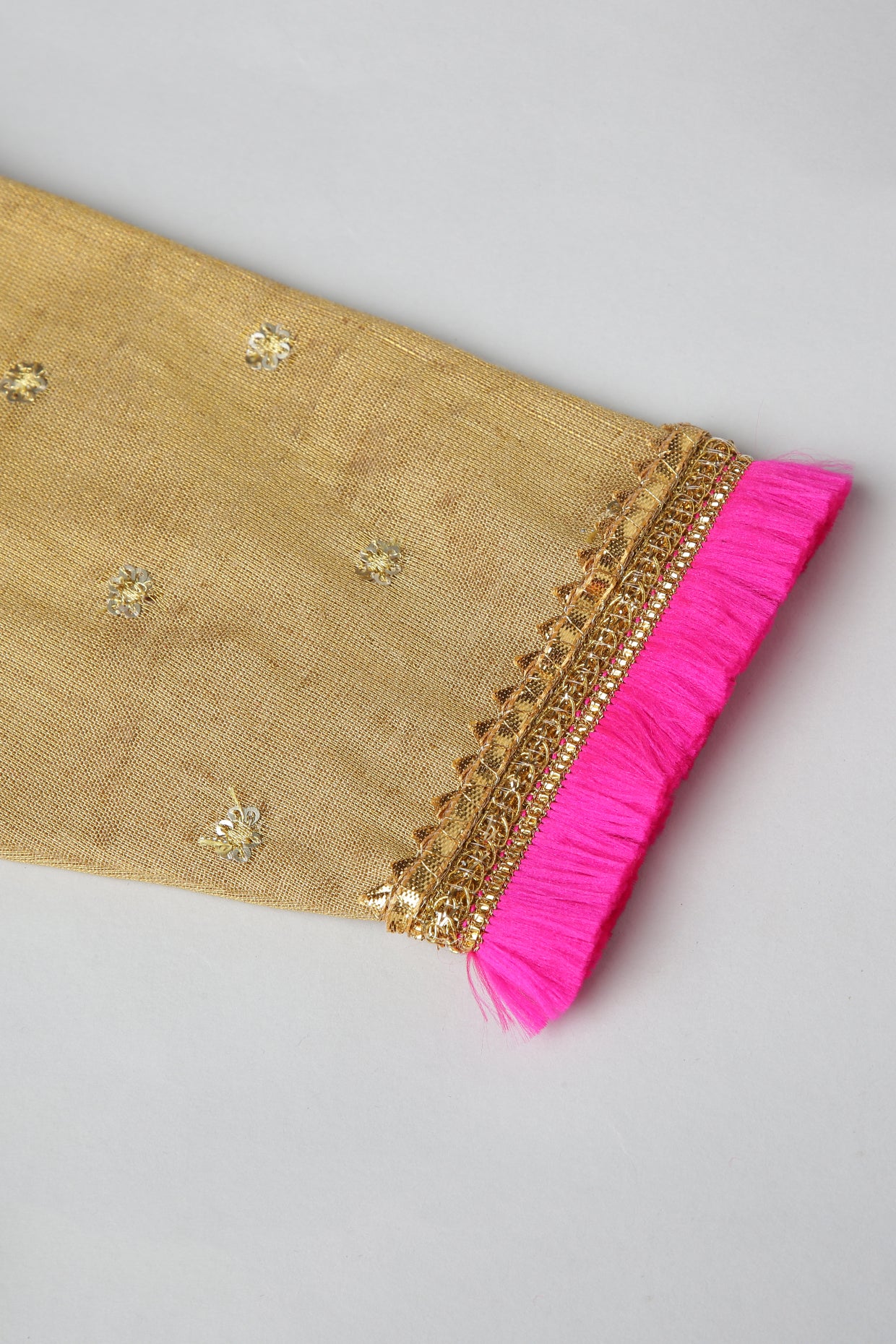 Golden Lehenga Set with Hot Pink Border