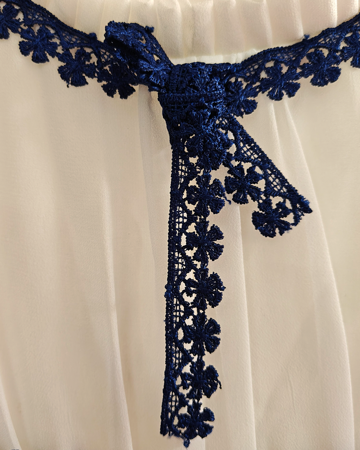 White georgette girls midi dress with puff sleeves & crepe lining