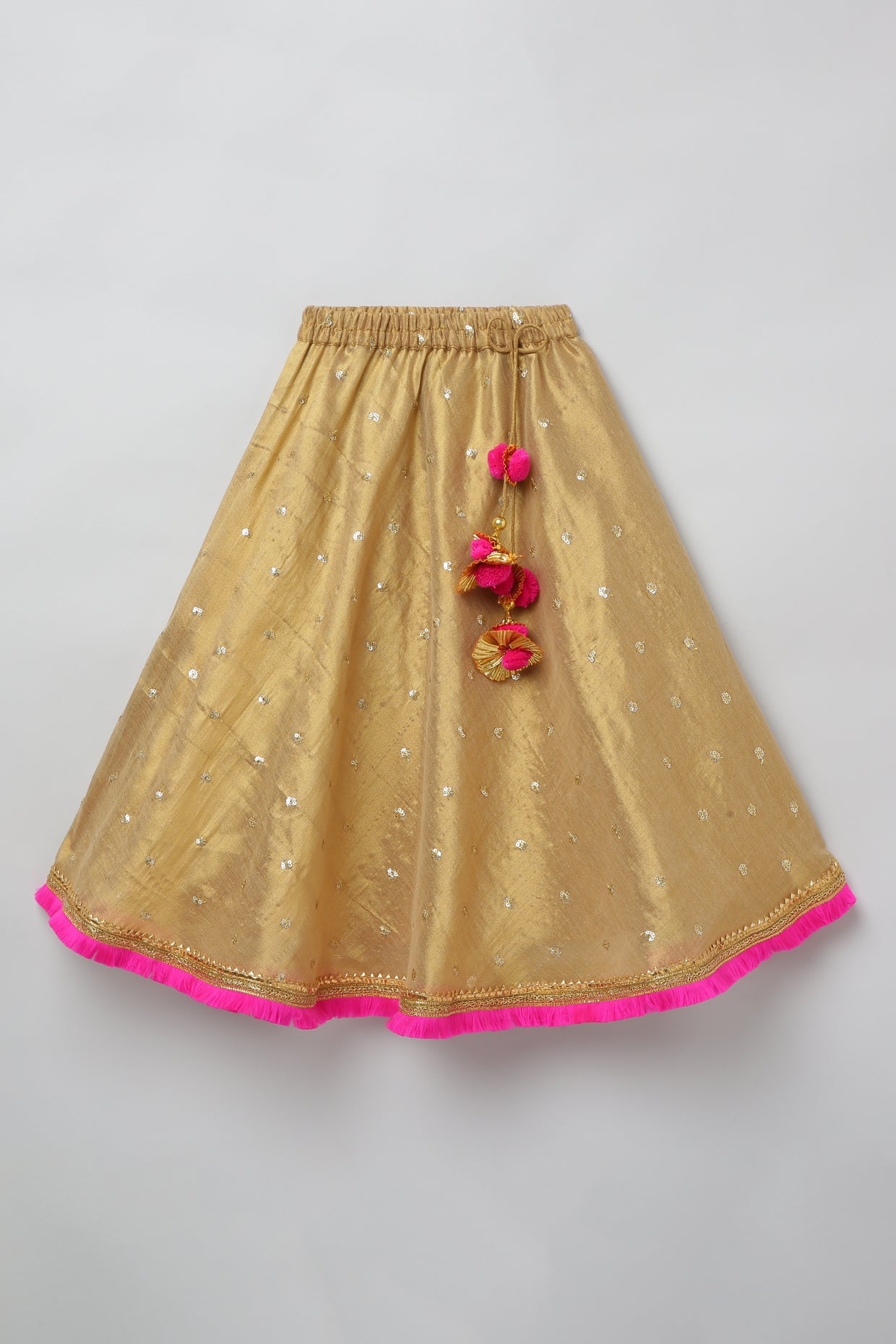 Golden Lehenga Set with Hot Pink Border