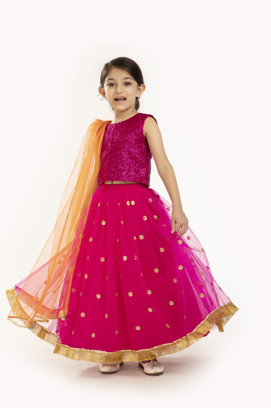 Hot Pink Sequin Lehenga Set