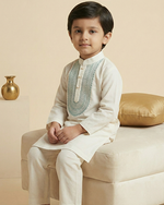 Load image into Gallery viewer, Boys Ivory Chanderi Embroidered Kurta Pajama Set for Festive & Wedding Wear