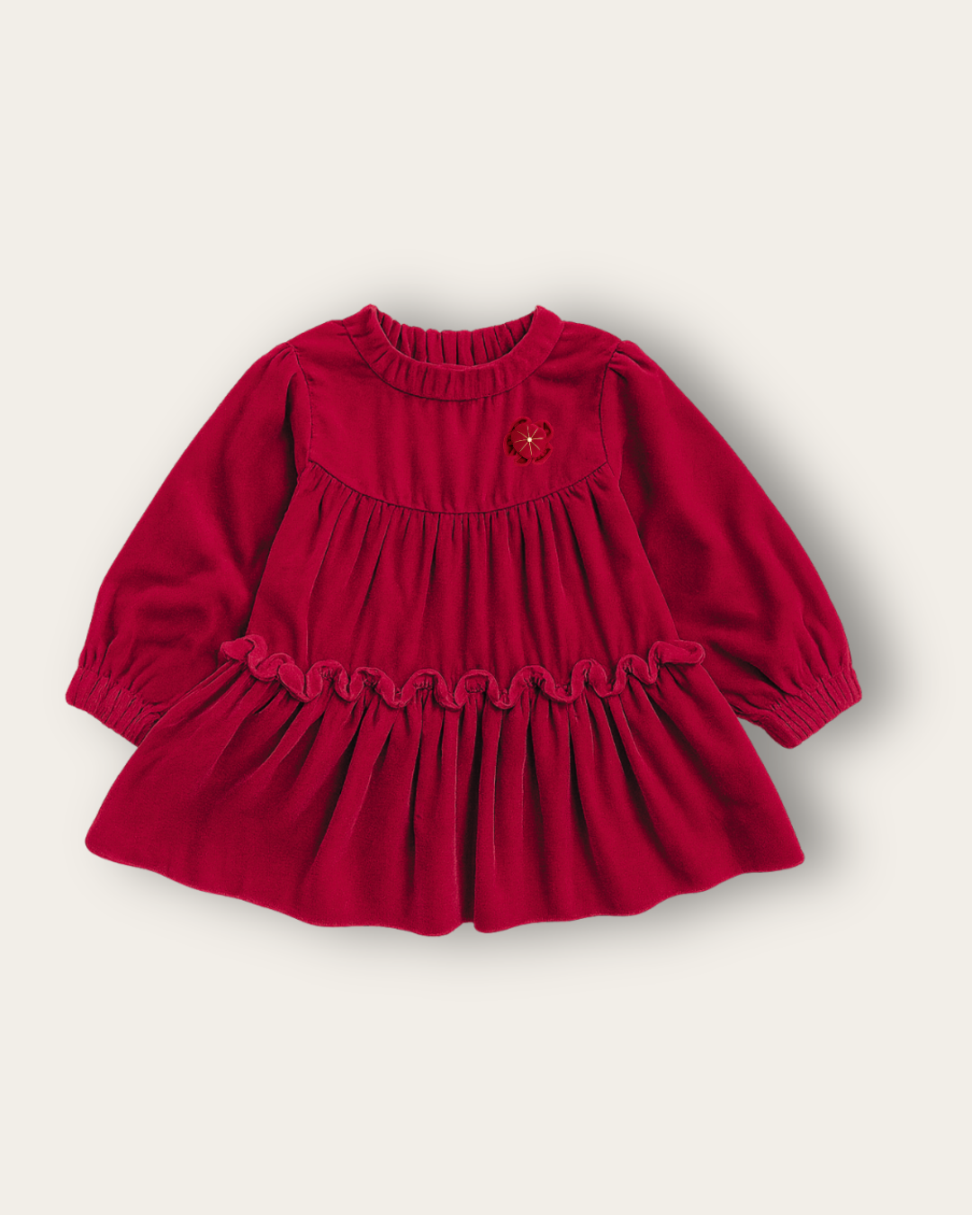 Baby girl cherry red festive dress with long sleeves