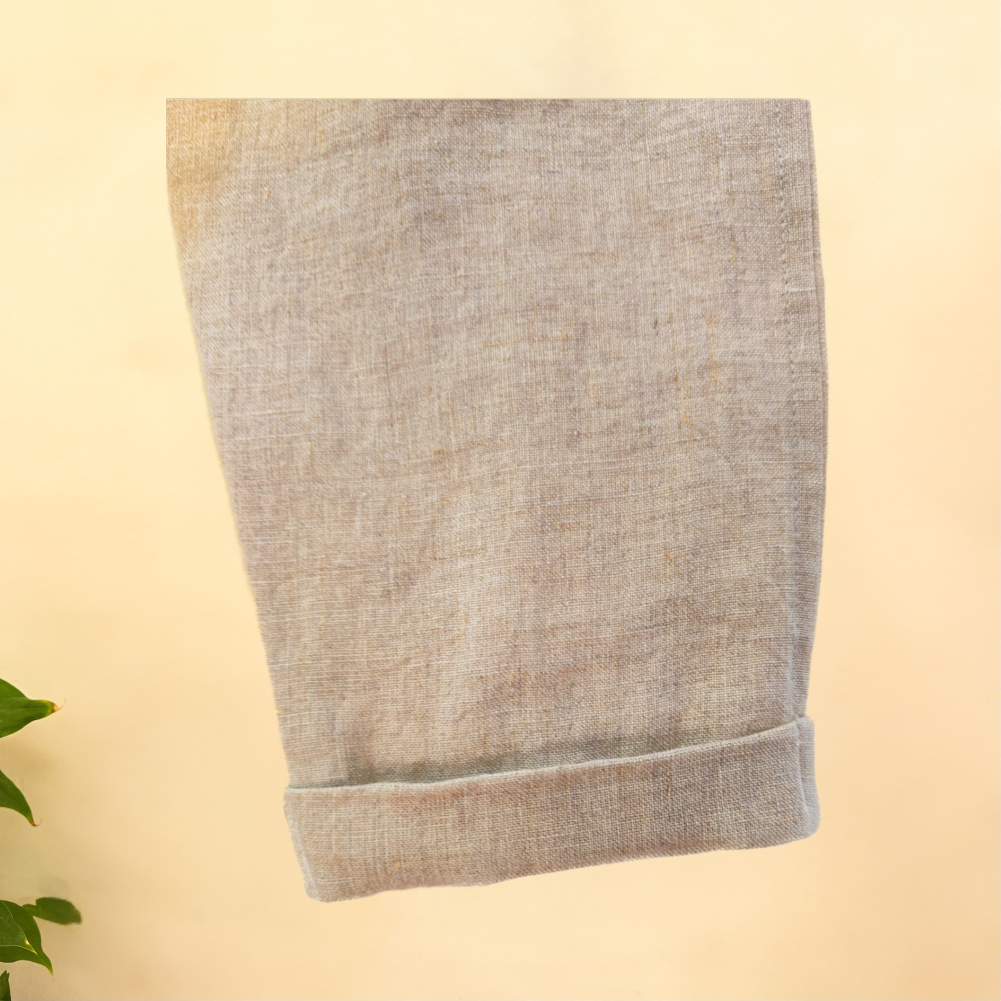 Beige embroidered Pure linen cord set
