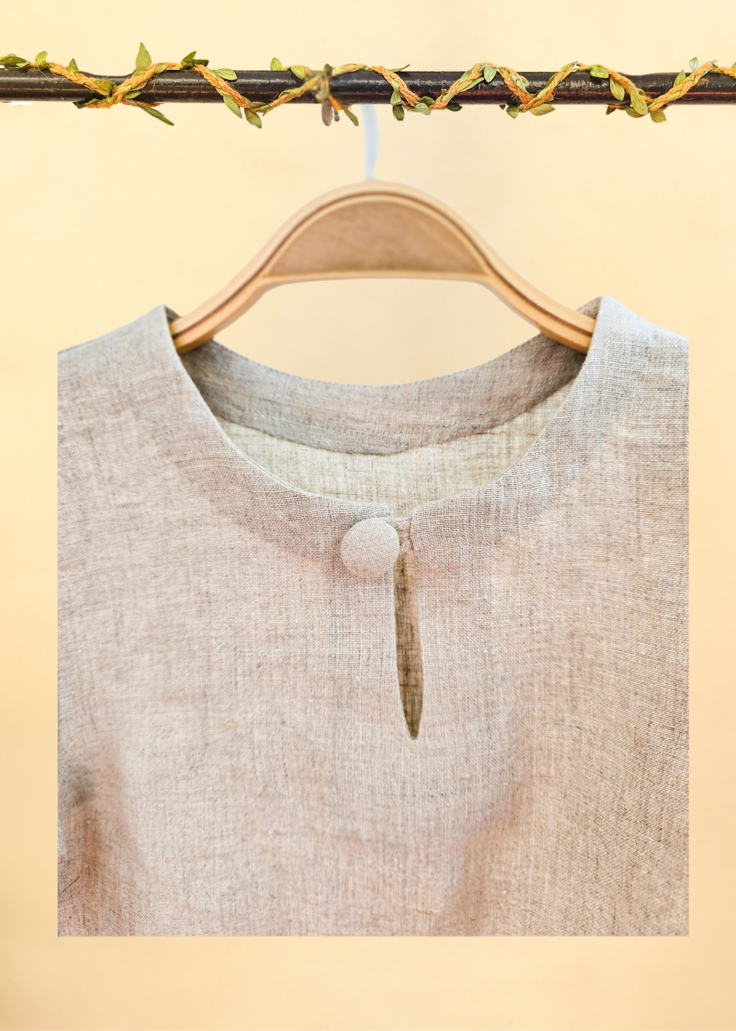 Beige embroidered Pure linen cord set