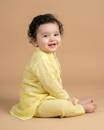 Load image into Gallery viewer, Lime Yellow Pure Linen Short Kurta Pajama Set for Babies