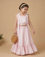 Load image into Gallery viewer, Baby Pink Cotton Girls Co-ord Set with Tie-Up Top & Flared Skirt - BYB PREMIUM