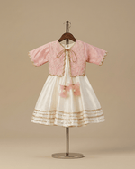 Load image into Gallery viewer, Baby Pink & White Raw Silk Dress with Embroidered Organza Jacket for Girls - BYB PREMIUM