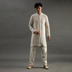 Load image into Gallery viewer, Beige Linen Embroidered Kurta Set with Cotton Pyjama - BYB PREMIUM