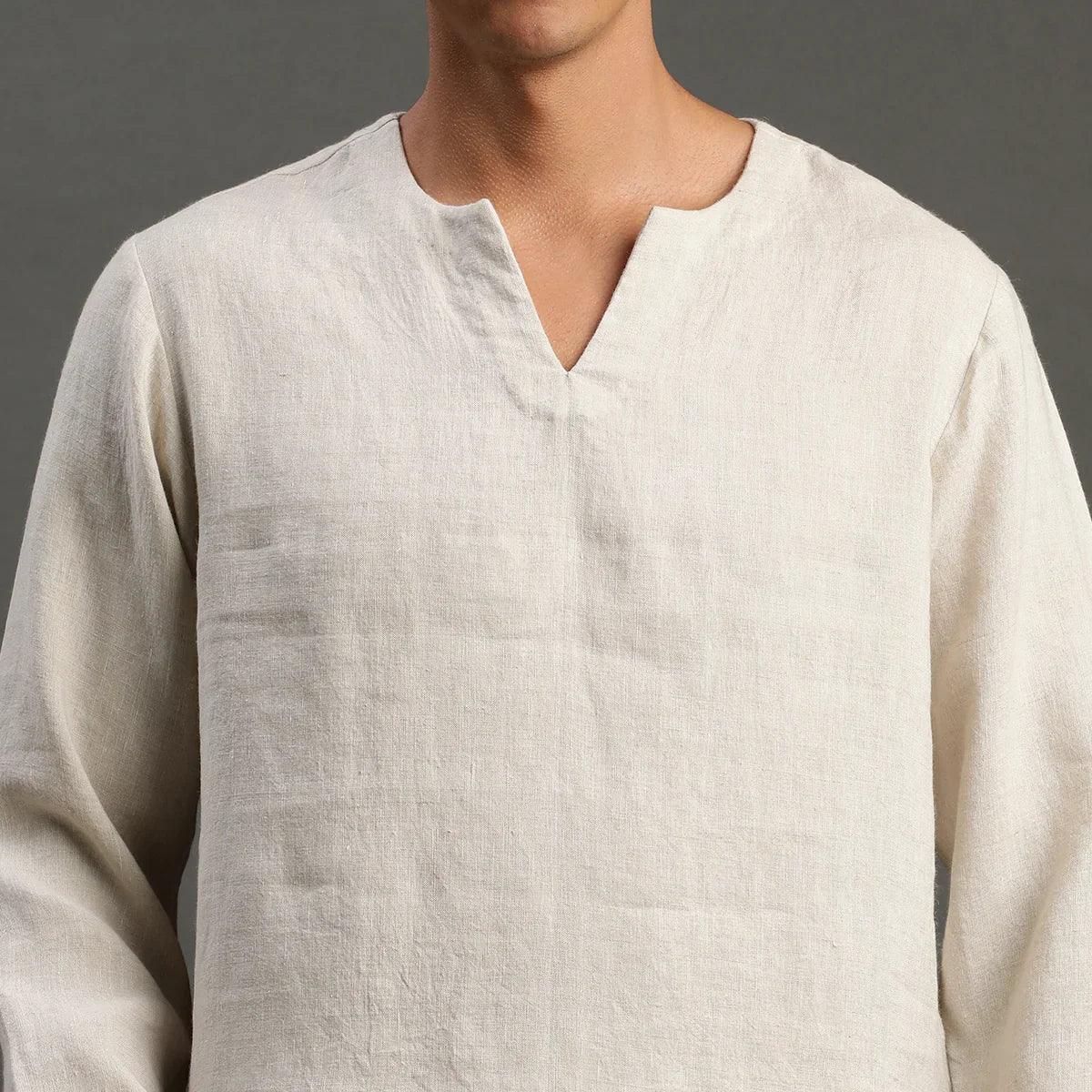 Beige linen short kurta for men byb premium