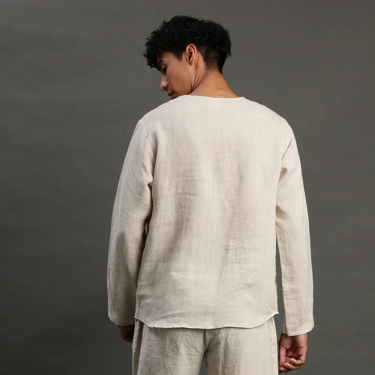 Beige linen short kurta for men byb premium