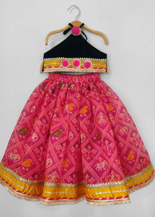 Black Velvet Top with Patola Print Lehenga - BYB PREMIUM