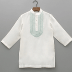 Load image into Gallery viewer, Boys Ivory Chanderi Embroidered Kurta Pajama Set for Festive & Wedding Wear - BYB PREMIUM