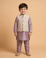 Load image into Gallery viewer, Boys Lavender Kurta Pajama Set with Embroidered Jacket – Ethnic Festive Wear - BYB PREMIUM