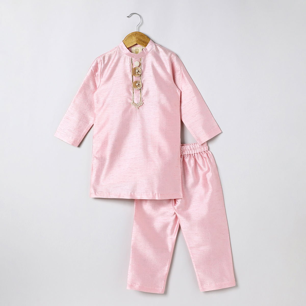 Boys Pink Kurta Pyjama with Embroidered Bandi Jacket | Festive Ethnic Set - BYB PREMIUM