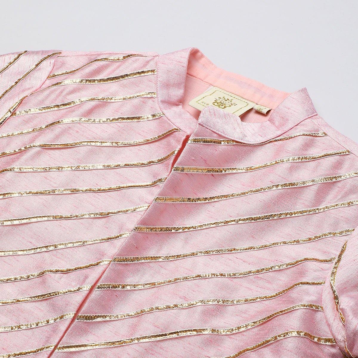 Boys pink kurta pyjama with embroidered bandi jacket | festive ethnic set byb premium