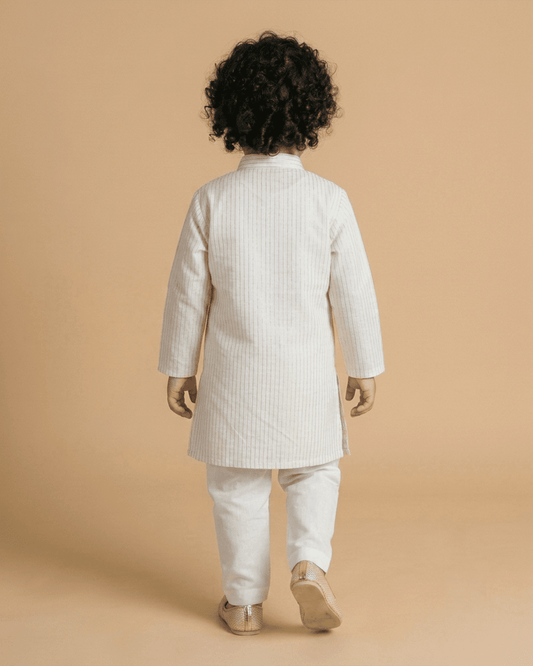 Boys Pure Cotton Embroidered Kurta Set with White Pajama - BYB PREMIUM