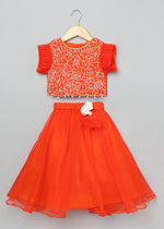 Load image into Gallery viewer, Bright Orange Organza Lehenga Set for Girls - BYB PREMIUM