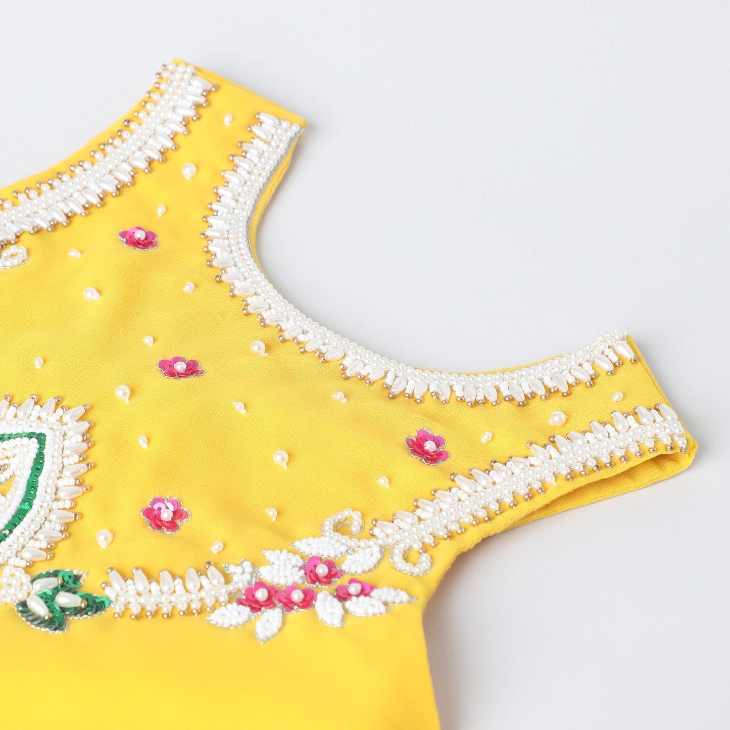 Bright Yellow chiffon hand Embroidered Lehenga Set for Girls - BYB PREMIUM