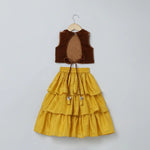 Load image into Gallery viewer, Brown Velvet Top & Mustard Yellow Silk Skirt Set - BYB PREMIUM