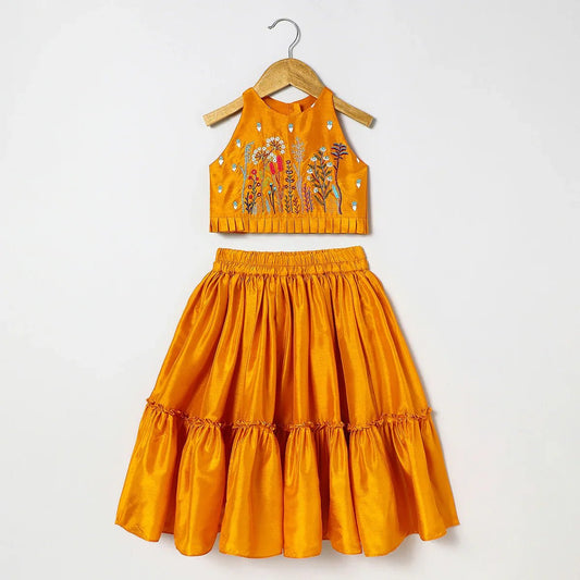 BYB PREMIUM Dola silk embroidered halter top and Paneled skirt set - BYB PREMIUM