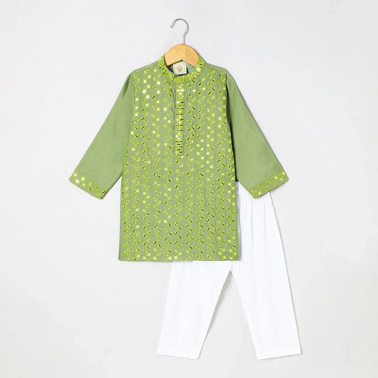 BYB PREMIUM Sage col roman silk full mirror embroidery kurta and pyjama set - BYB PREMIUM
