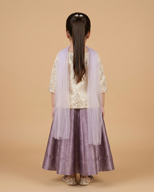 Girls lavender silk lehenga set with embroidered top & dupatta – ethnic wear