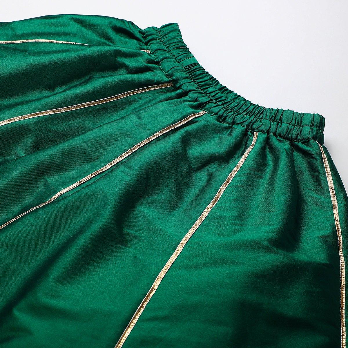 Deep green velvet top & silk blend lehenga set for girls with hand embroidery byb premium