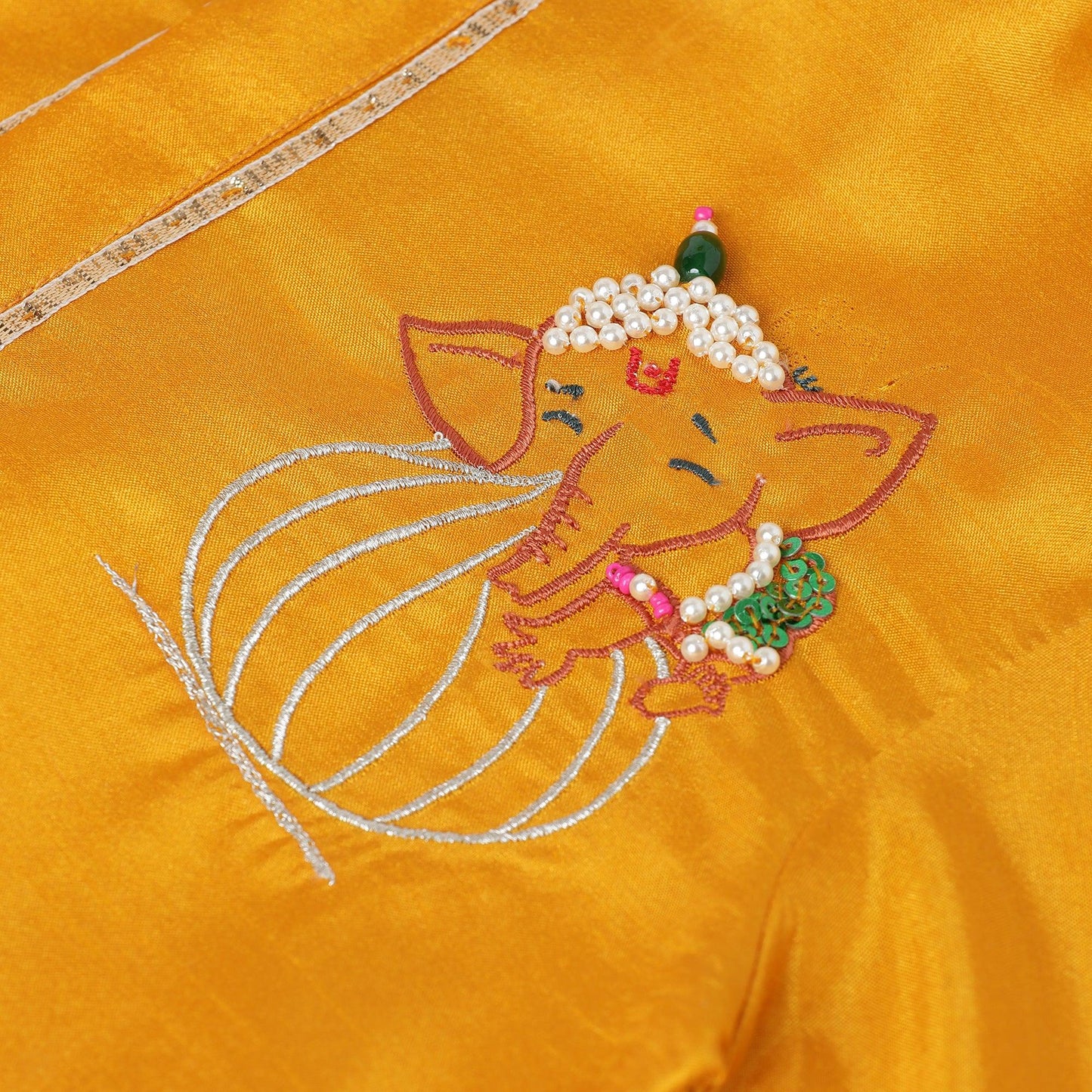 Dola silk pearls embellished Ganesha embroidery Kurta & Dhoti set - BYB PREMIUM