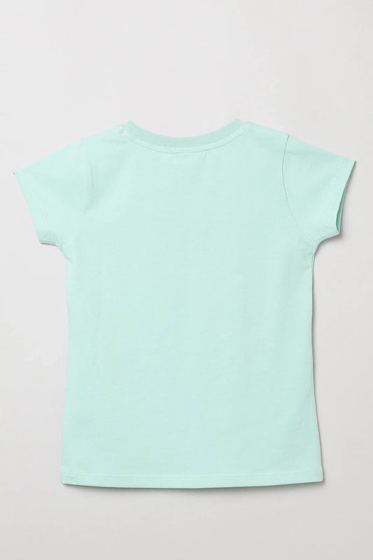 Fresh Teal Reversible Sequin Drink Print T-Shirt for Girls - BYB PREMIUM