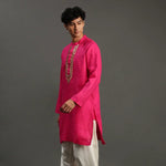 Load image into Gallery viewer, Fuchsia Pink Linen Kurta Pyjama Set for Men - BYB PREMIUM
