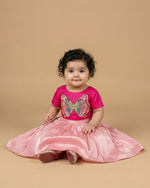 Load image into Gallery viewer, Fuchsia Pink Tissue Silk Lehenga Set with Butterfly Embroidery for Baby Girls - BYB PREMIUM