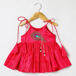 Load image into Gallery viewer, Fucshia pink tissue silk Mayurpankh pearls embroidery with taffeta Green Dhoti - BYB PREMIUM