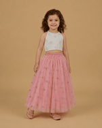 Load image into Gallery viewer, Girls Floral Embroidered Crop Top with Pink Tulle Skirt Set - BYB PREMIUM