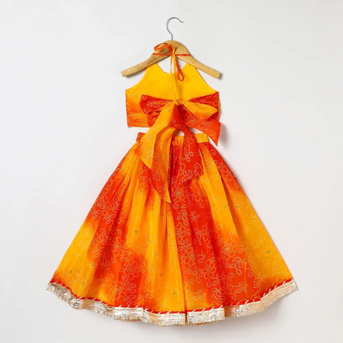 Girls kota doria lehenga set with gota embellished strappy top & skirt byb premium