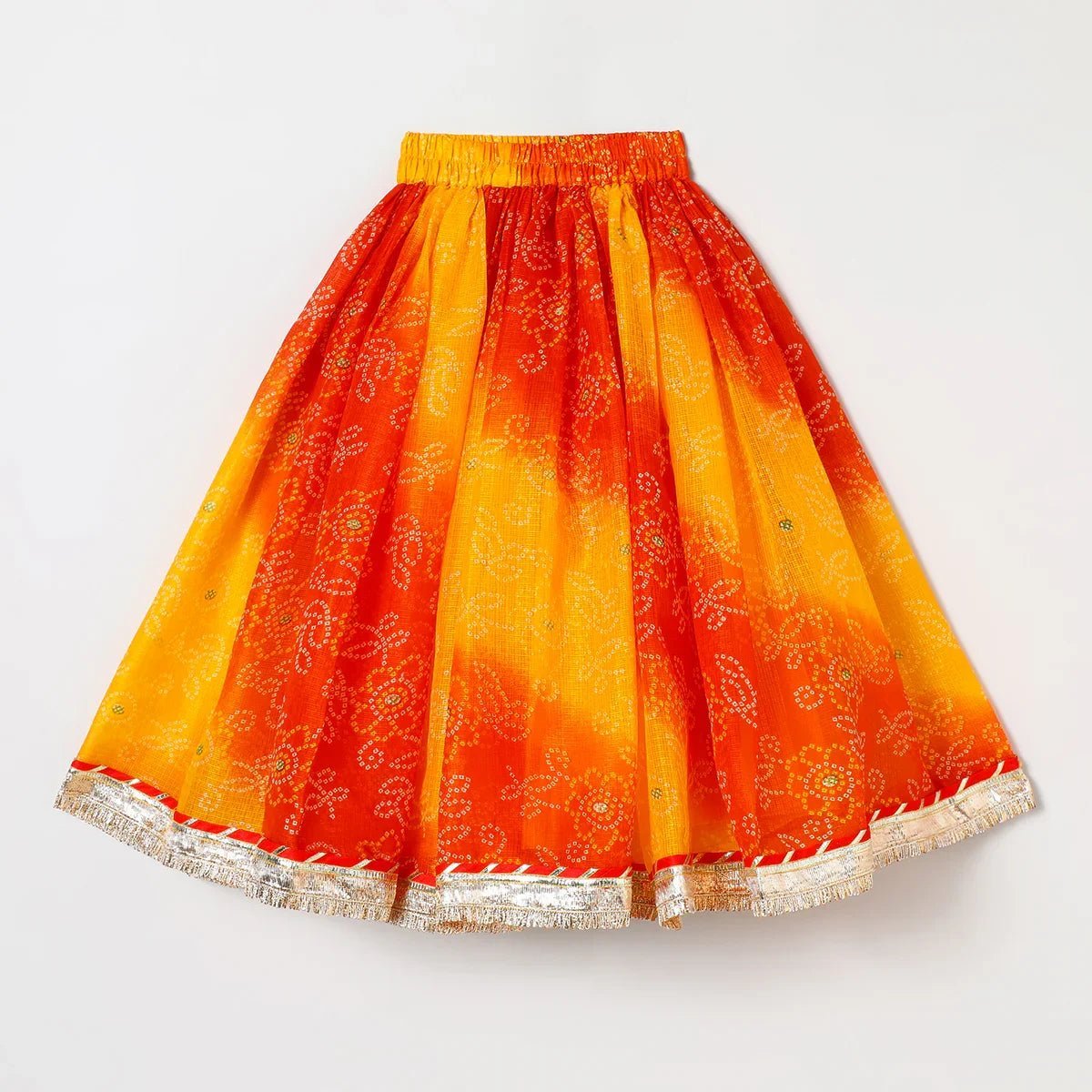 Girls kota doria lehenga set with gota embellished strappy top & skirt byb premium