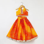 Load image into Gallery viewer, Girls Kota Doria Lehenga Set with Gota Embellished Strappy Top & Skirt - BYB PREMIUM