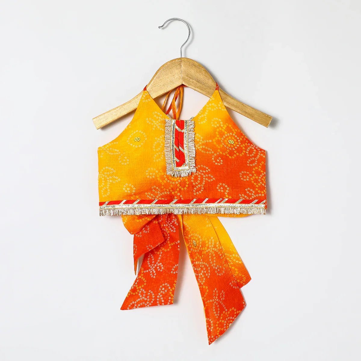 Girls kota doria lehenga set with gota embellished strappy top & skirt byb premium