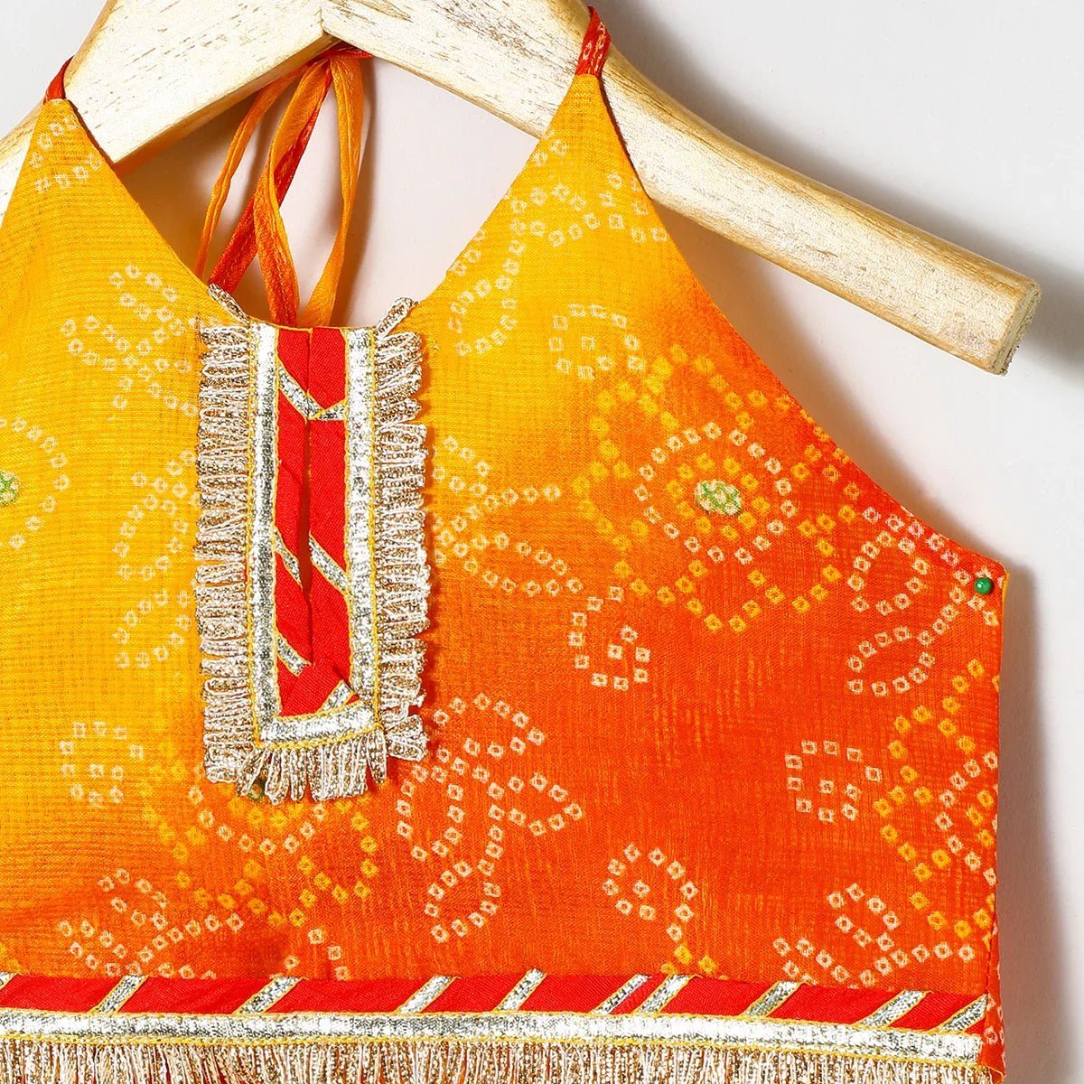 Girls kota doria lehenga set with gota embellished strappy top & skirt byb premium
