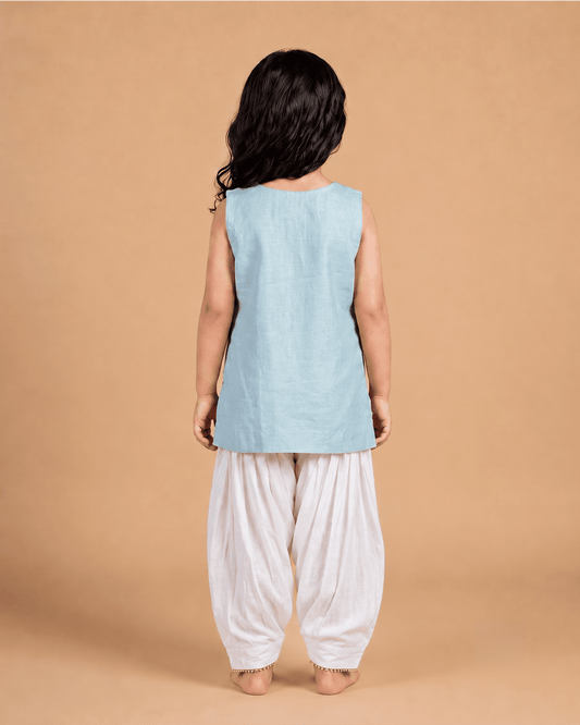 Girls Pastel Chanderi Kurta Set with Dhoti Pants - BYB PREMIUM