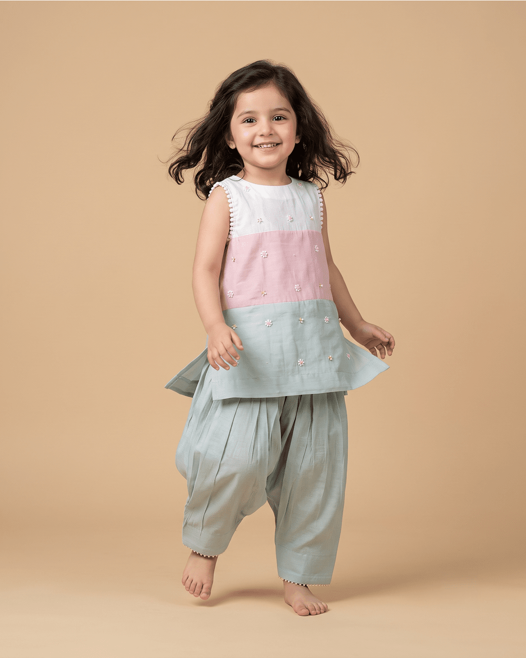 Girls pastel chanderi peplum kurta set with dhoti pants byb premium