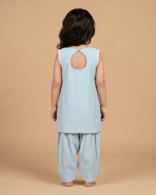 Girls Pastel Chanderi Peplum Kurta Set with Dhoti Pants - BYB PREMIUM
