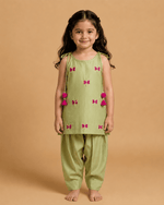 Load image into Gallery viewer, Girls Pastel Green Chanderi Kurta with Dhoti Pants - BYB PREMIUM