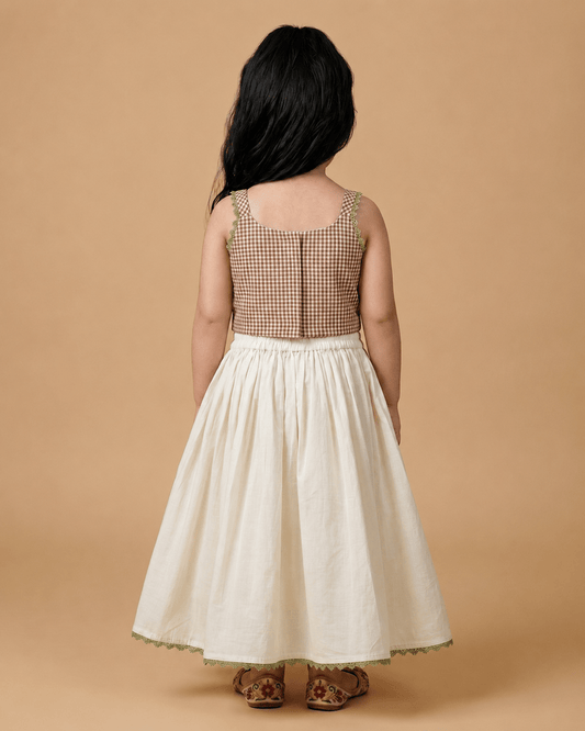 Girls Pure Cotton Embroidered Crop Top & Flared Skirt Set - BYB PREMIUM