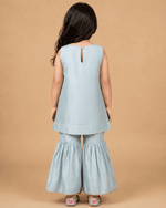 Load image into Gallery viewer, Girls Sky Blue Chanderi Kurta Set with Floral Embroidery & Sharara - BYB PREMIUM