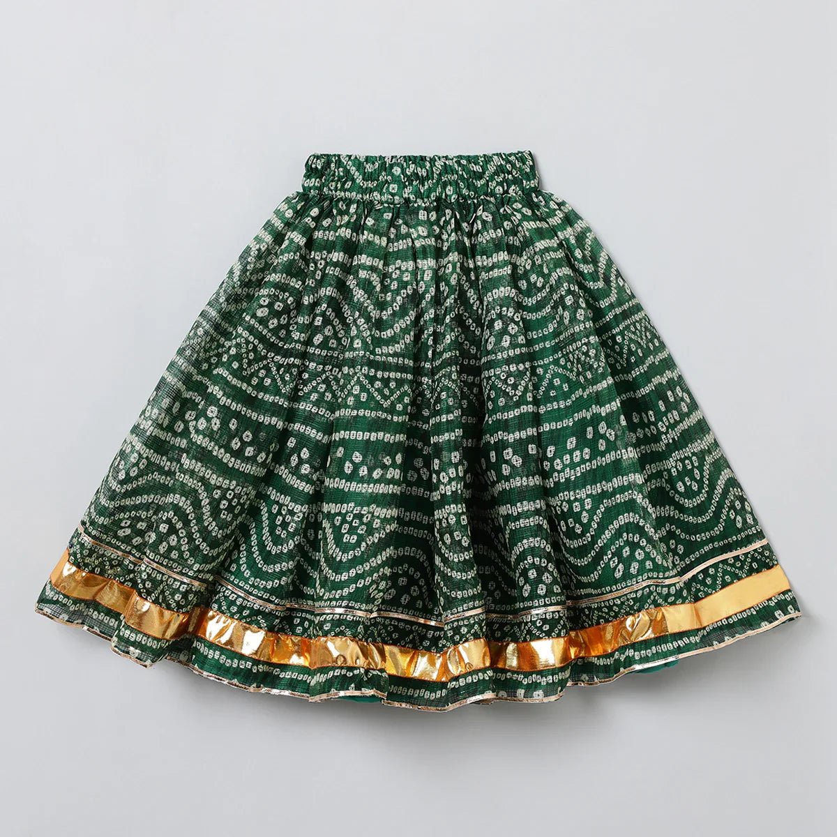 Green Bandhani Silk Lehenga Kurti Set - BYB PREMIUM